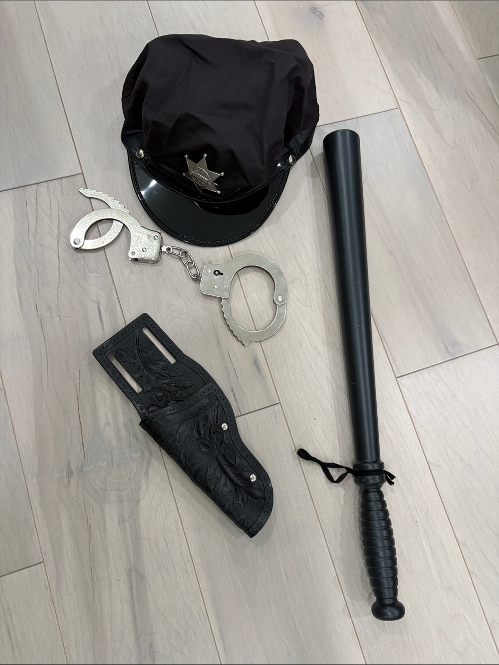 Halloween Black Tactical Baton with Holster - Police Style Accessory